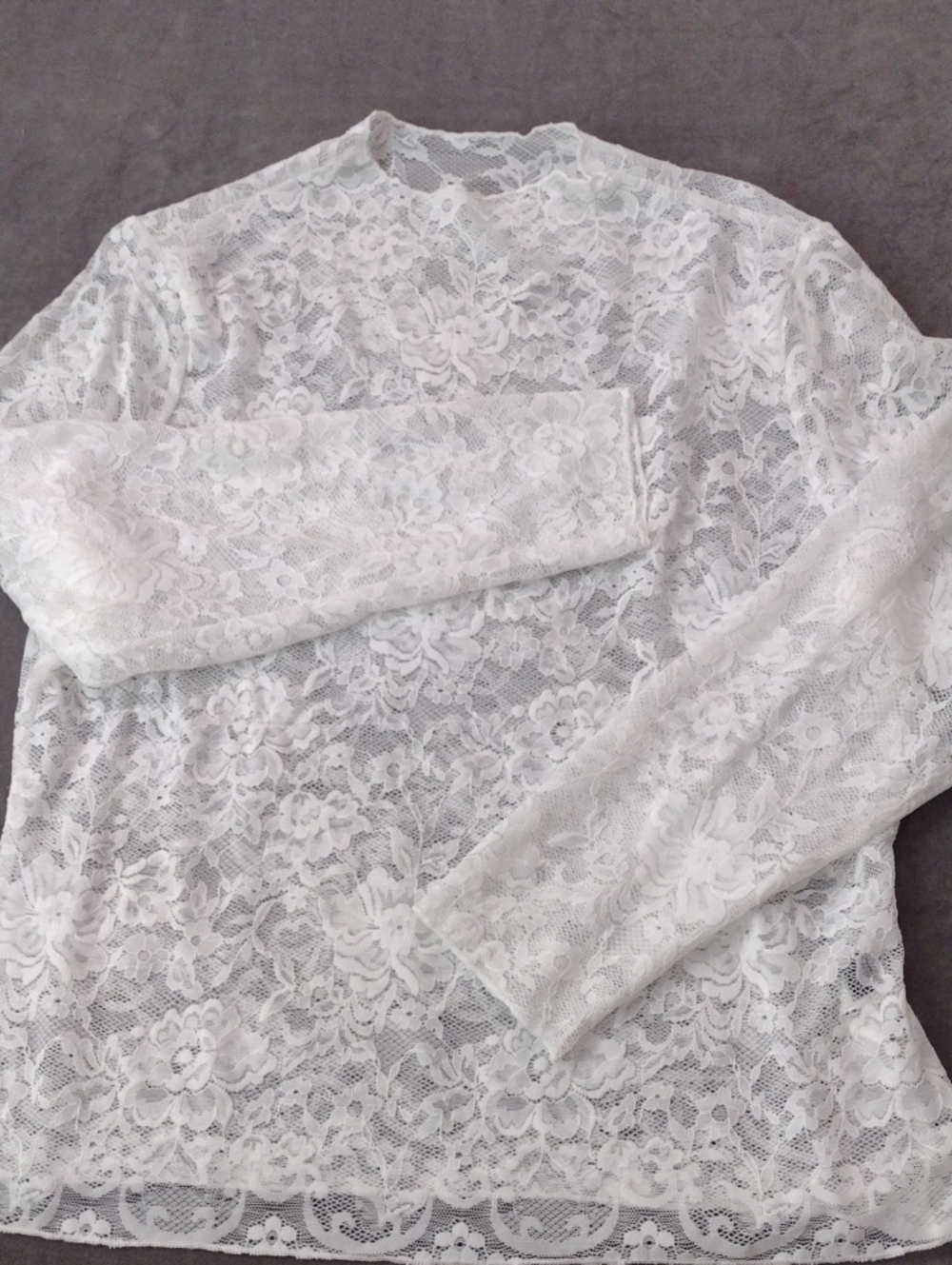 SHEIN White 3X Floral Lace Long Sleeve Top Layering Stretch
